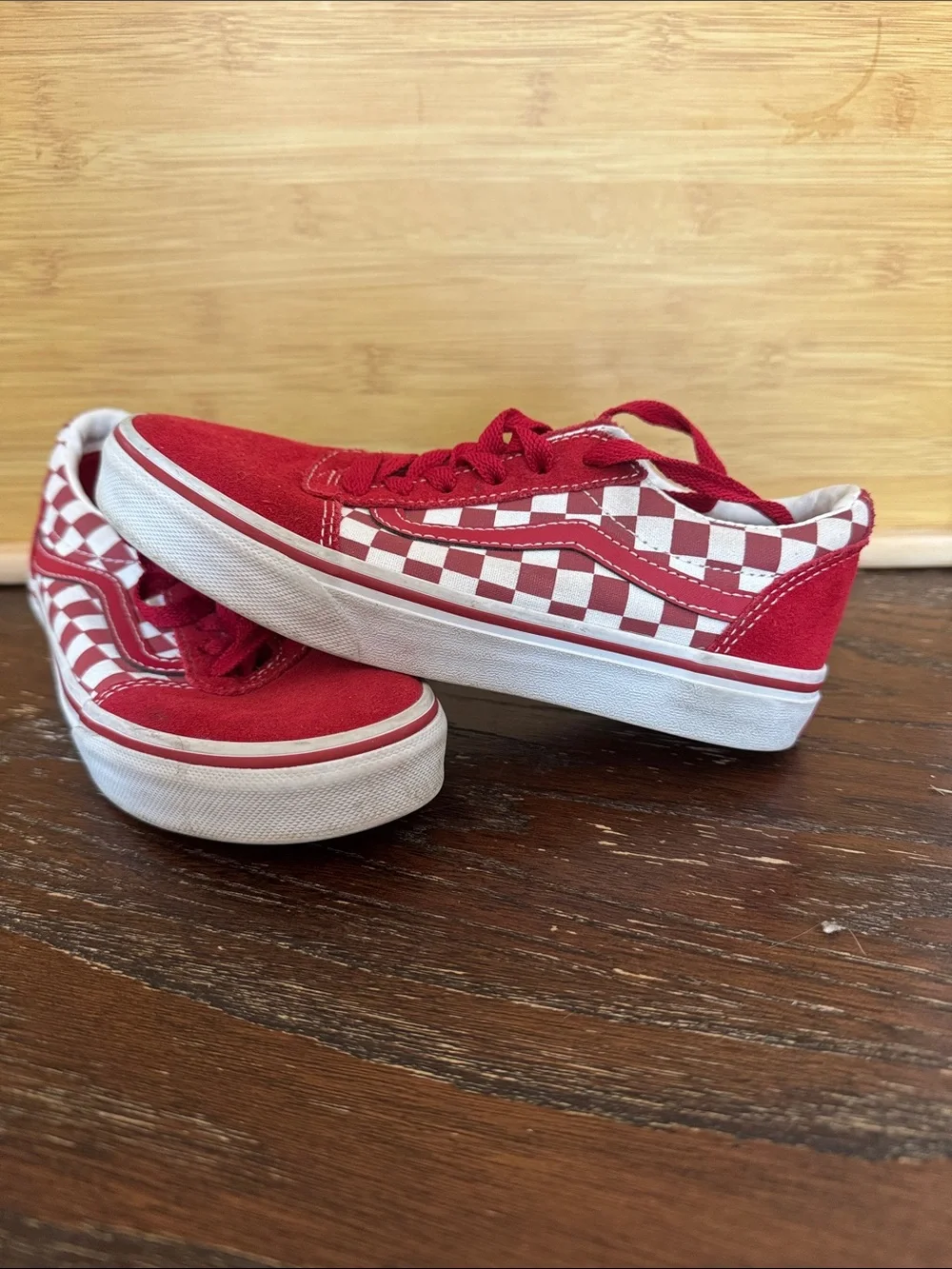 Vans Kids Red Checkerboard Low-Top Skate Shoes